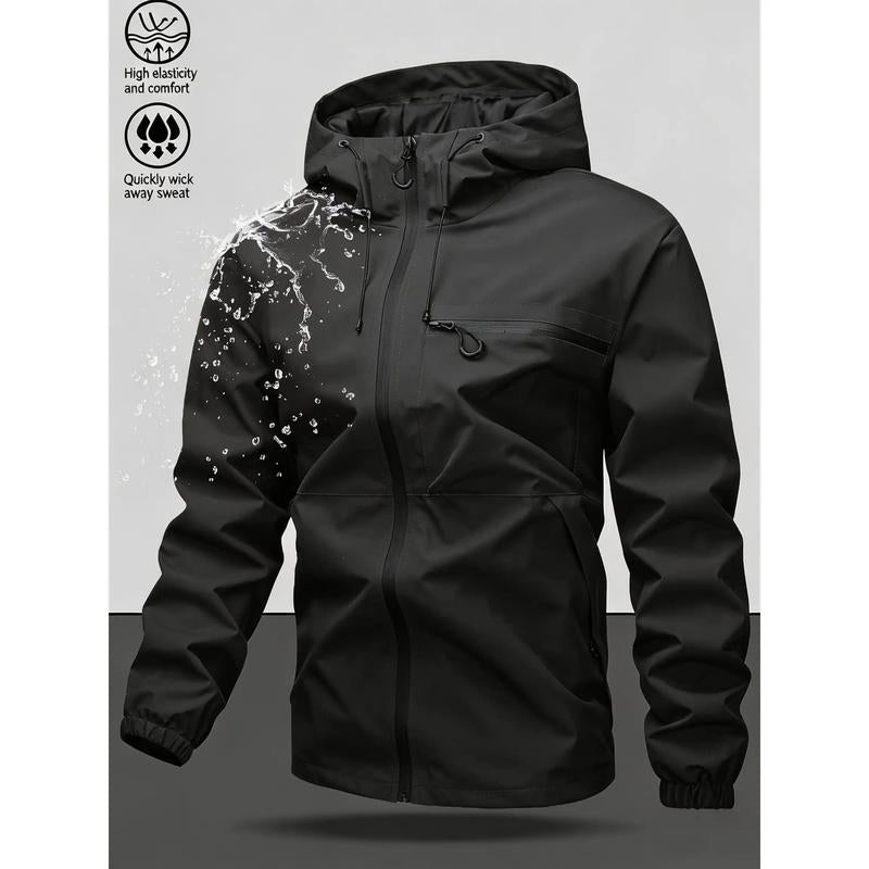 Men Lightweight Outdoor Hooded Jacket Water Resistant Windbreaker Full Zip Adjustable Drawstring Hood Hiking Work Shell Coat Multi‑Color