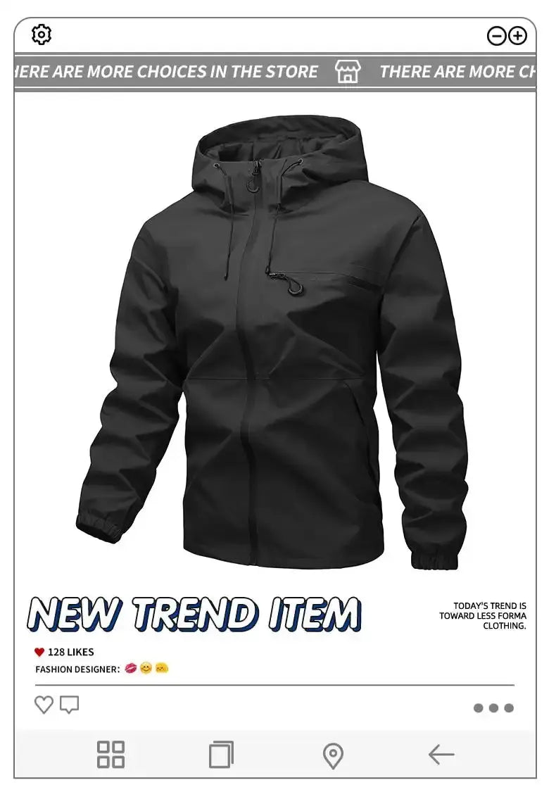 Men Lightweight Outdoor Hooded Jacket Water Resistant Windbreaker Full Zip Adjustable Drawstring Hood Hiking Work Shell Coat Multi‑Color