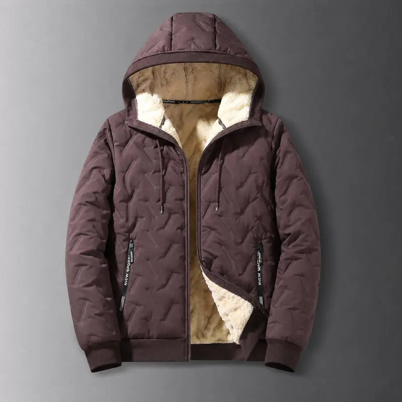 Men's Korean Casual Baggy Winter Jacket - Solid Color, Fleece-Lined Polyester, Hooded, Windproof for Outdoor Commuting, Woven, Hooded Protection, Long Sleeves Keep Arms Covered, Plain Style Keeps Outfits Clean, Windproof Coat zipper full