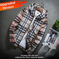 (Upgraded version) Men's lightweight hooded jacket, zip-up windbreaker, adjustable drawstring & color-block striped, spring and autumn fashion casual men's outerwear, customizable personalized jacket, stylish khaki plaid design sohochic
