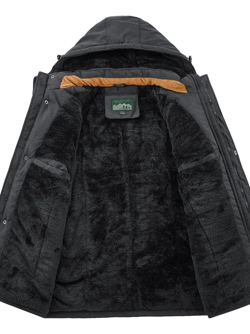Men's Winter Fleece-Lined Jacket with Hood, Windproof & Waterproof Warm Casual Outerwear, Stylish and Comfortable Design Jacket for Cold Weather