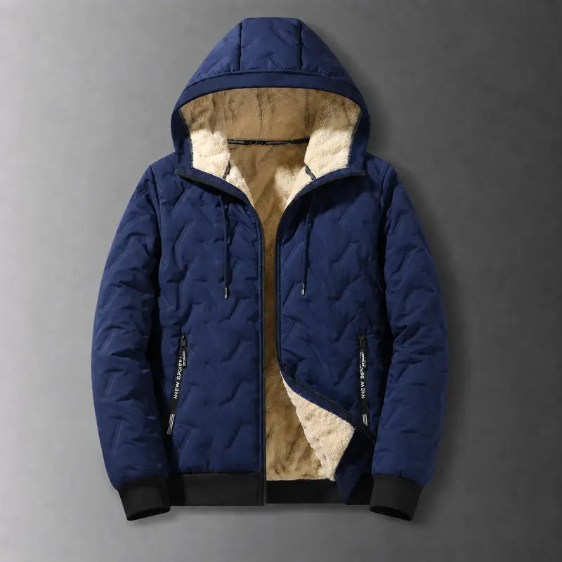 Men's Korean Casual Baggy Winter Jacket - Solid Color, Fleece-Lined Polyester, Hooded, Windproof for Outdoor Commuting, Woven, Hooded Protection, Long Sleeves Keep Arms Covered, Plain Style Keeps Outfits Clean, Windproof Coat zipper full