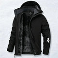Men’s Thick Regular Polyester Plain Thermal Soft Hooded Fleece Jacket - Water-Resistant, Insulated Sports Outerwear with Pocket, Long Sleeve Shell Outer for Cold Weather Hiking Ski Coat