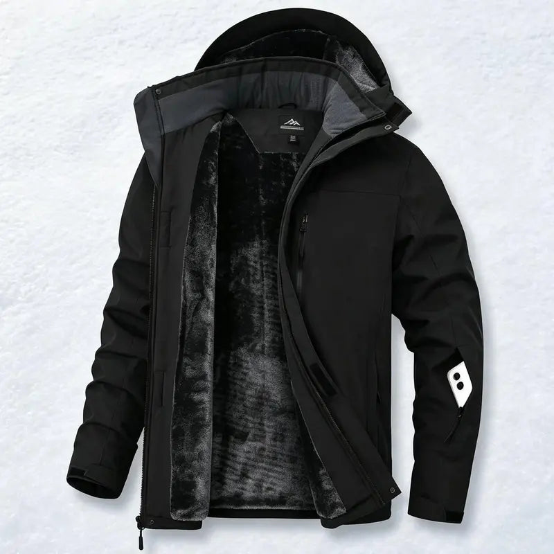 Men’s Thick Regular Polyester Plain Thermal Soft Hooded Fleece Jacket - Water-Resistant, Insulated Sports Outerwear with Pocket, Long Sleeve Shell Outer for Cold Weather Hiking Ski Coat