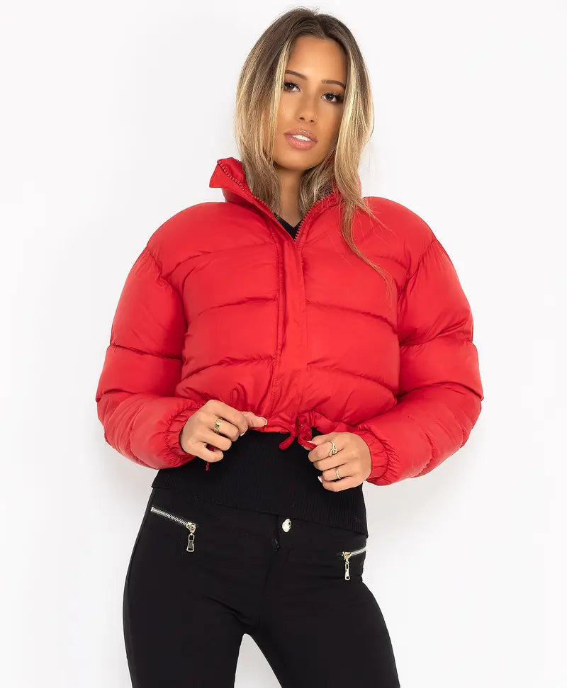 BIGWIG women's short down jacket, zipper thickened quilted short coat, drawstring winter down jacket, autumn and winter cotton jacket, windproof, waterproof and cold-proof cotton jacket, puffer jacket, fashionable zipper stand collar