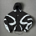Men’s Color-Block Hooded Polyester Outdoor Jacket - Wind-Resistant Outerwear, Drawstring Hem, Stylish Sportswear for Hiking/Light Outdoor, Everyday Outings