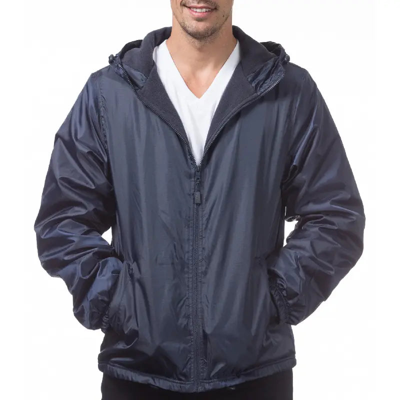 PROCLUB Men's Windbreaker Jacket Fleece Lined PRO CLUB Casual Water Resistance Rain Coat Lightweight Jackets Warm Hip Hop Black Navy (S to 5XL)