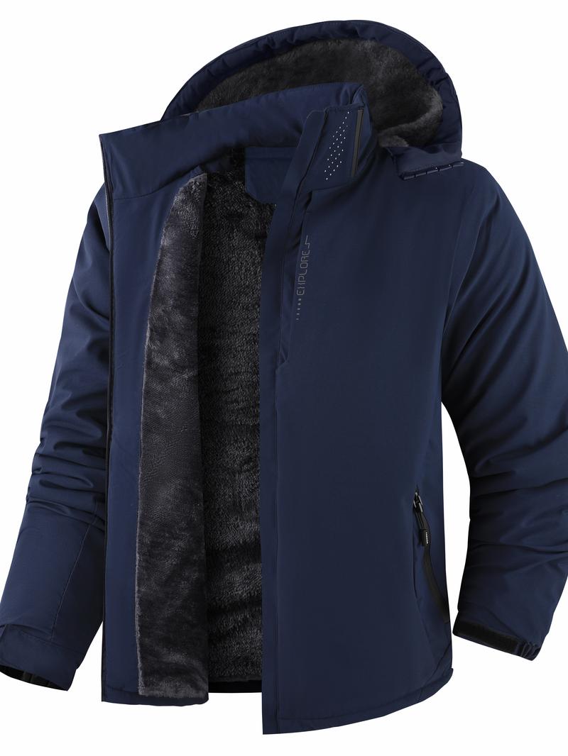 Men’s thickened waterproof windproof outdoor hooded ski jacket, slim-fit all-season sports outerwear suitable for winter camping and hiking, with a windproof hood