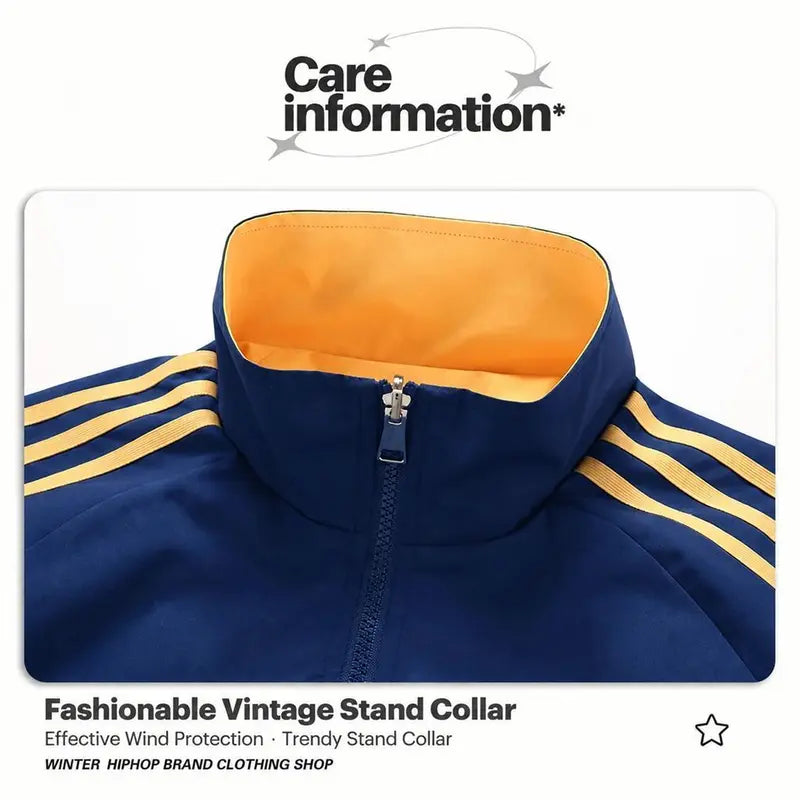 Women Reversible Zip Up Track Jacket, Striped Sleeve Stand Collar Windbreaker, Two Wear Ways Loose Drop Shoulder Outerwear, Elastic Cuffs Casual Athletic Coat, Lightweight Reversible Sport Jacket For Daily Streetwear, Shopping And Weekend Hangouts