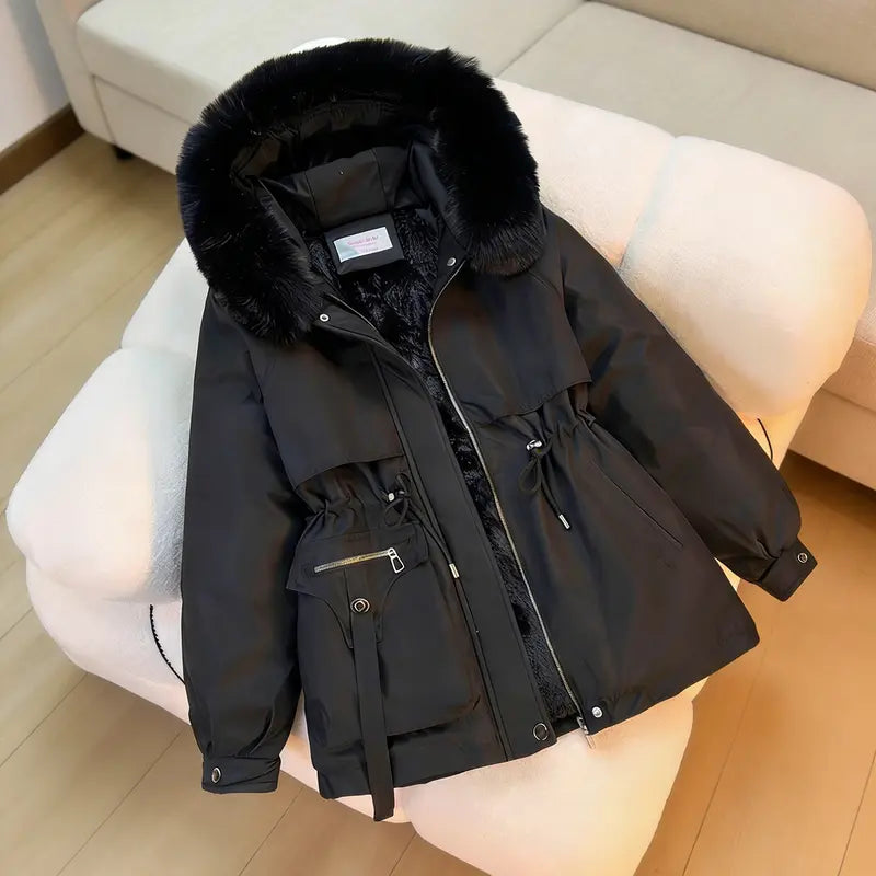 Women's Thicken Fleece Lined Parka, Winter Coats for Women Weatherproof Outerwear Coat Hooded Jacket with Pockets
