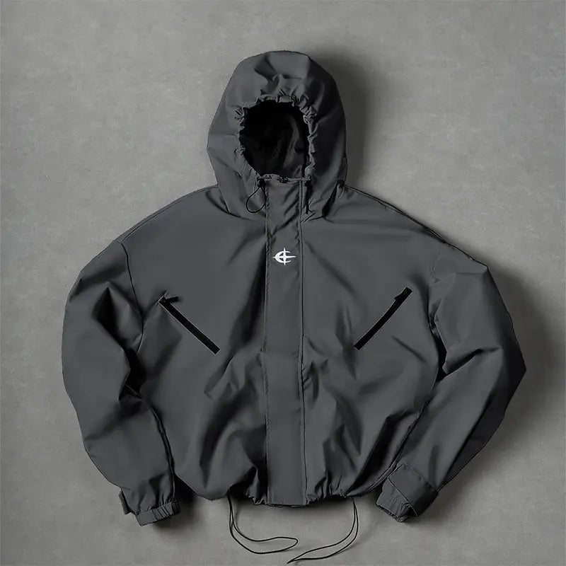 Hooded windproof zipper jacket Unisex Drawstring Hem & Hood Waterproof Diagonal Zip Pockets Adjustable Cuff Oversized Loose Y2K Grunge Hiking Daily Streetwear exercise Outerwear
