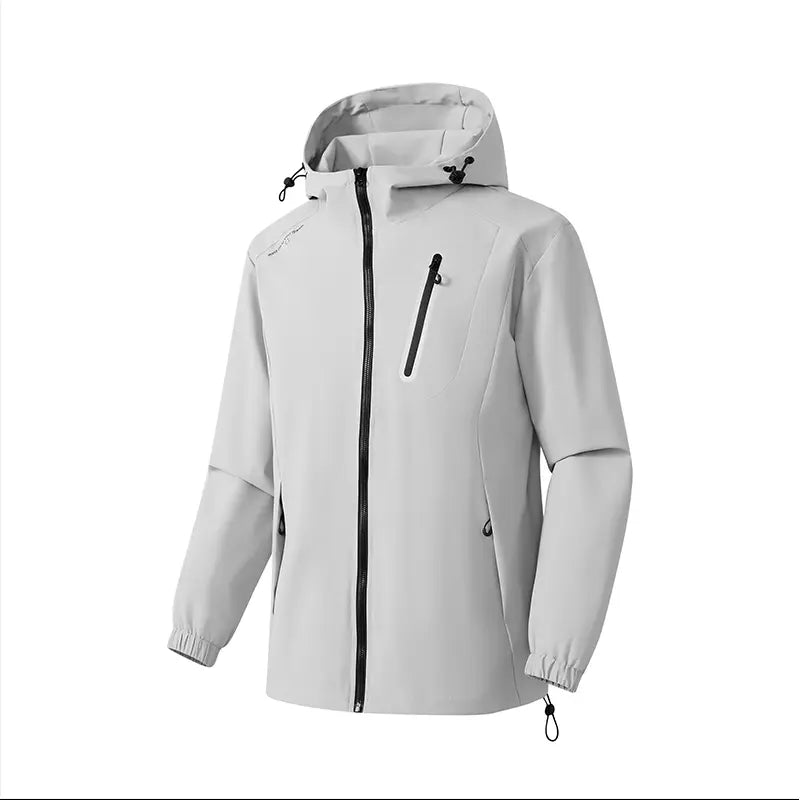Men’s lightweight, breathable hooded jacket with zippered pockets, available in multiple colors, suitable for men’s everyday wear and as a top jacket.
