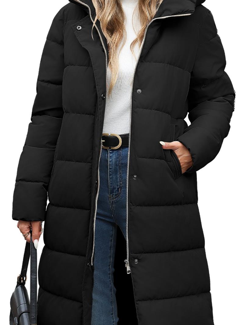 Womens Winter Long Puffer Coats Down Thicken Warm Quilted Jacket Mid-Length with Side Zipper and Hood Outerwear