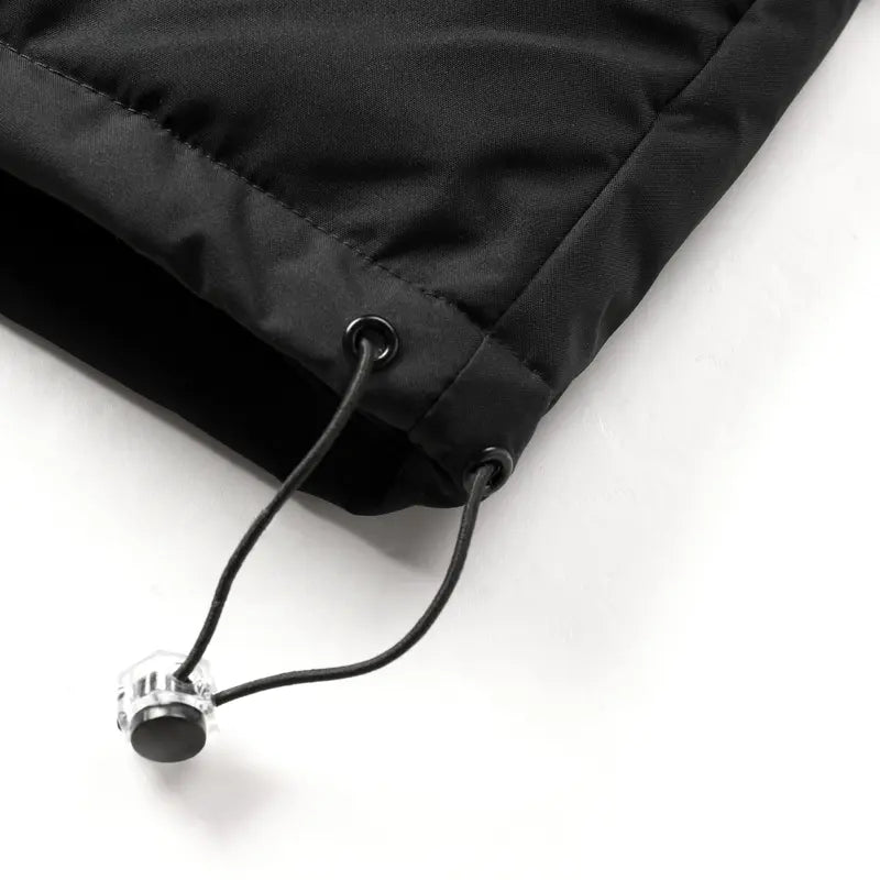 Men's Basic Casual Oversized Streetwear Hooded Down Jacket - Solid Color Polyester Winter Coat with Thickened Zipper, Patch Pockets