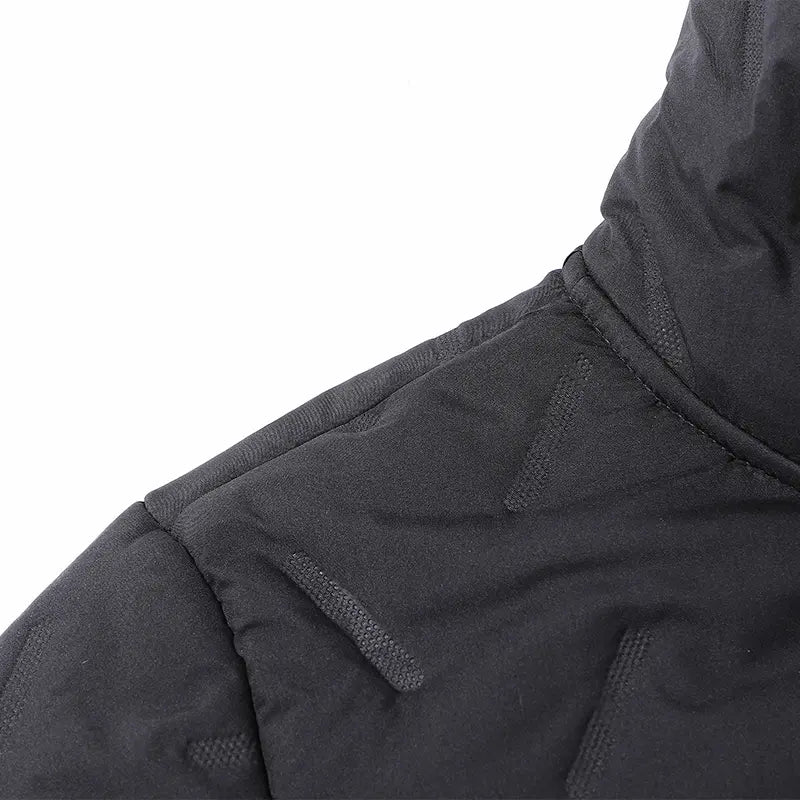 2026 New Stylish Menswear Men's Hooded Cotton-Blend Coat Jacket - Long-Sleeve, Plain, Casual, Warm Fleece-Lined Top with Ultrasonic Cotton Toothbrush Print, Fitted Cut, Medium Length, Attached Hood