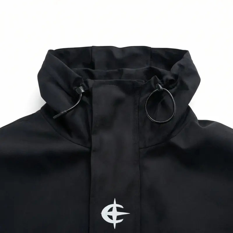 Men's Polyester Lightweight Windproof Hooded Rain Jacket - Men's Clothing Zip-Front Track Jacket, Water-Resistant Breathable Black Outdoor Wear with Adjustable Hood for Running, Hiking
