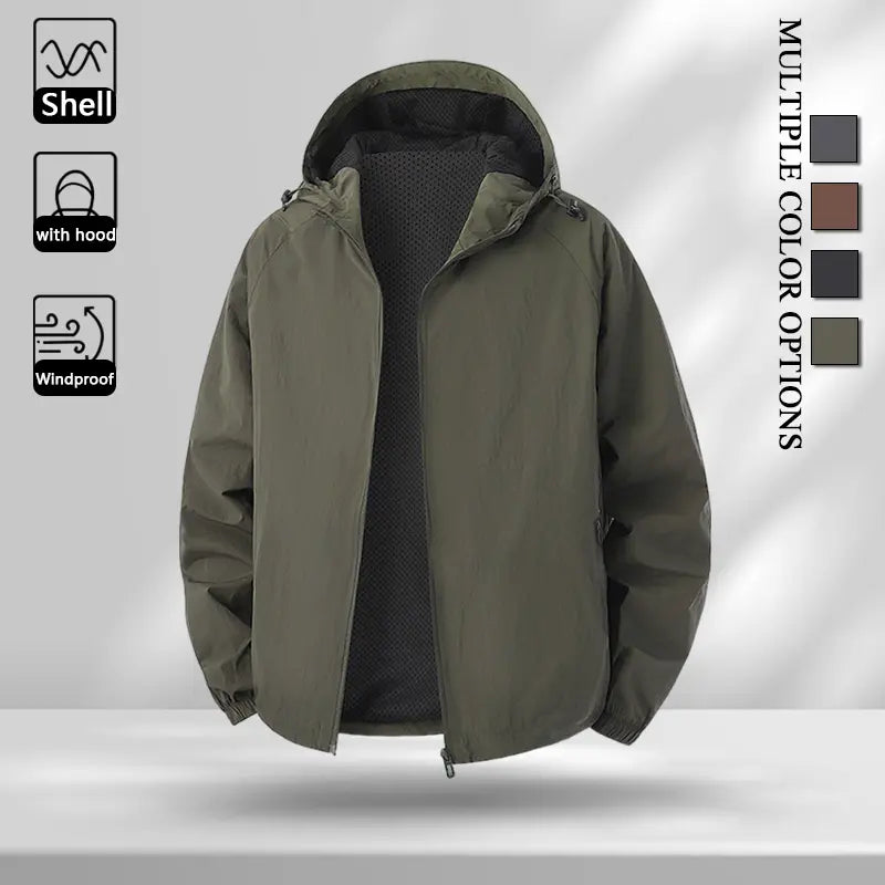 Multi Color Mens Solid Mesh Lined Attached Hood Zip Wind Coat, Light Breathable Windproof Fabric Jacket for Teenagers & Adults Outdoor Sports Daily Activities