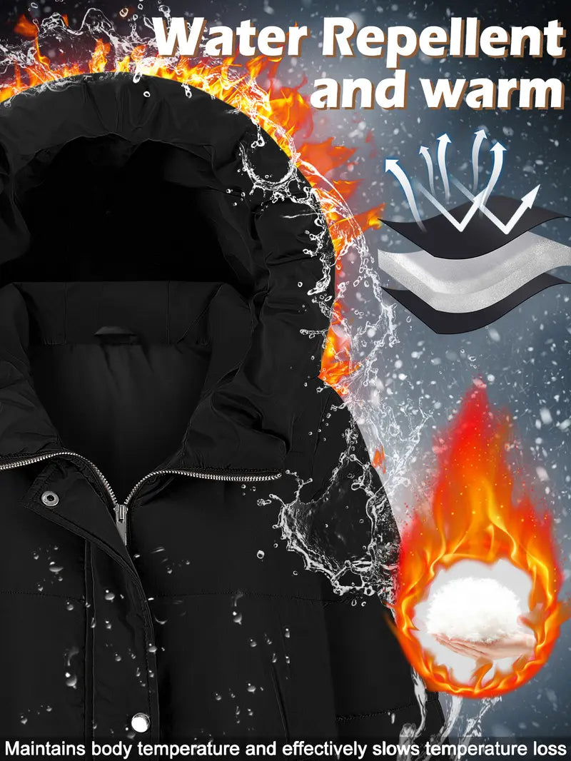 Womens Winter Long Puffer Coats Down Thicken Warm Quilted Jacket Mid-Length with Side Zipper and Hood Outerwear