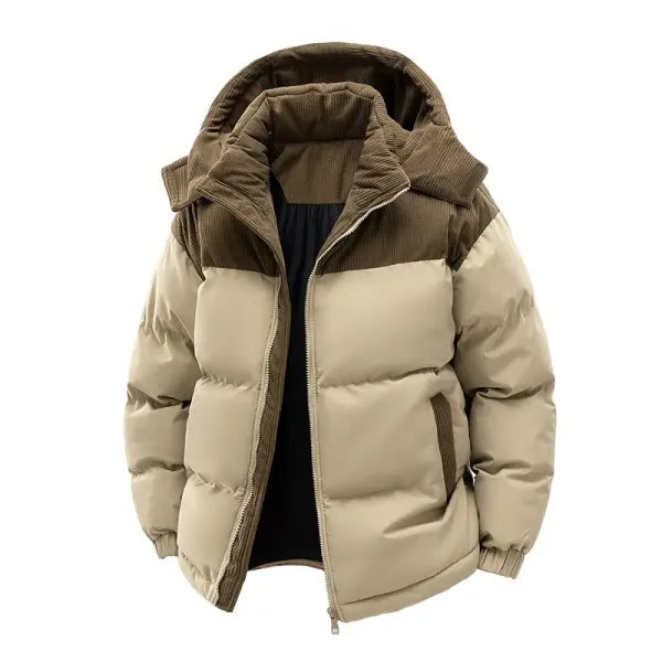 Men's Minimalist Polyester Winter Thick Windproof Warm Down Jacket - Casual Regular Fit, Zipper Front, Long Sleeves, Plain Solid Color, Cold Weather Outdoor Coat for Halloween, New Year Outdoors