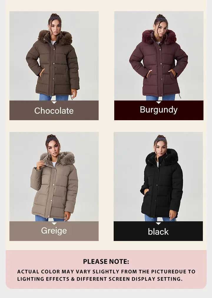 Katch Me Chic (US/CN)Women's Chic Solid Color Fluffy Hooded Zip-Up Belt Decor Cotton Coat, Cozy Outerwear Jacket for Fall & Winter, Classy Long Sleeve Womenswear