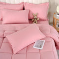 DOWNCOOL 7-Piece Comforter Set All Season Pink Down Alternative Bedding Set with Flat Sheet, Fitted Sheet, 2 Pillow Shams & Pillowcases, Soft Microfiber, OEKO-TEX Certified for Bedroom Home Decor