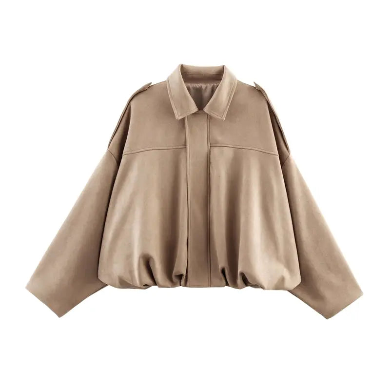 Katch Me Chic(US/CN)Women's Winter Vintage Collared Zipper Long Sleeve Jacket, Cozy Solid Color Oversized Outerwear for Lady, Versatile Loose Outfits for Daily Wear, Soft Womenswear #TikTokMadeMeBuyIt #SohoChic #ComfyOutfit