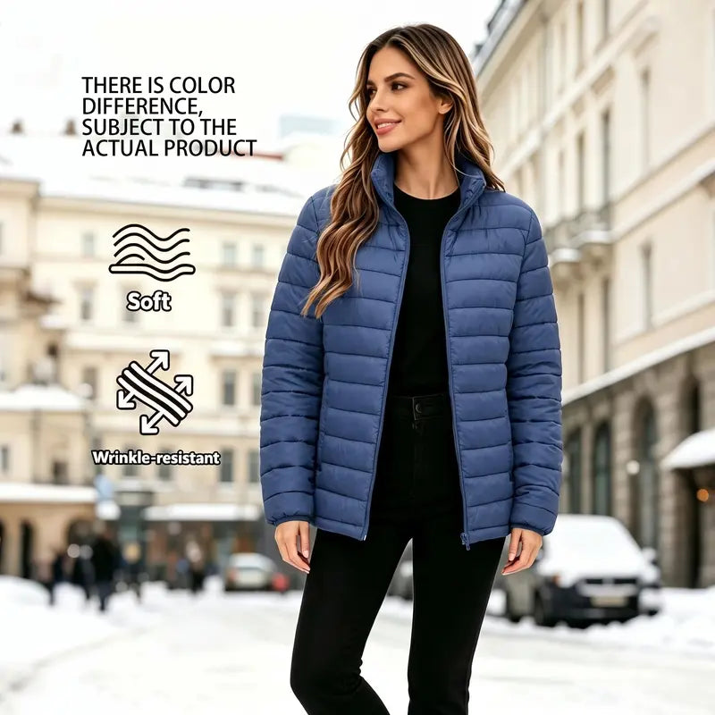 Women’s solid-color zip-up jacket, warm long-sleeve cotton outerwear (runs large—order one size down), hidden zipper pockets, suitable for autumn and winter, cold-resistant cotton coat/padded vest for outdoor everyday wear, new arrival for fall.