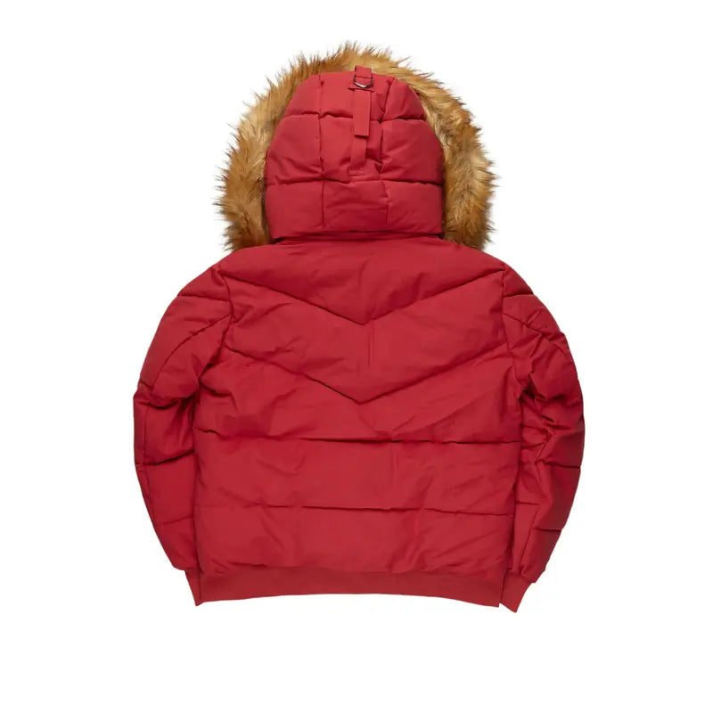 Langston Red Puffer Jacket with Fur Hood