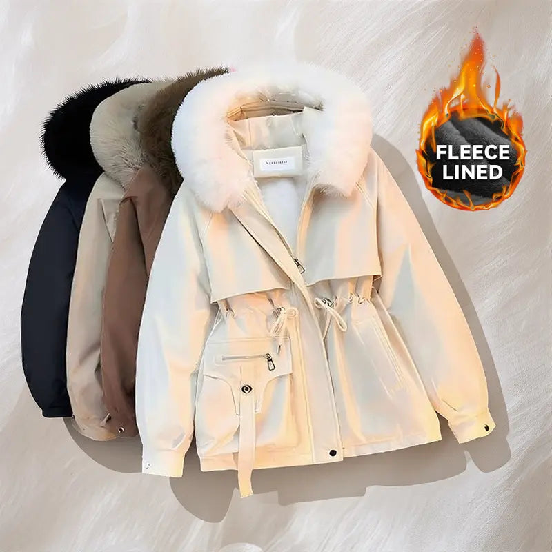 Women's Sports Down Coat, Casual Long-Sleeve Thick Layer Plain Clothes, Fleece-Lined Fitted Collared Warm Outdoor Daily Outerwear, Black Essential Sport & Outdoor Apparel