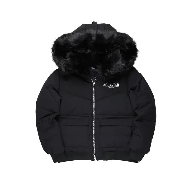 Langston Black Puffer Jacket with Fur Hood