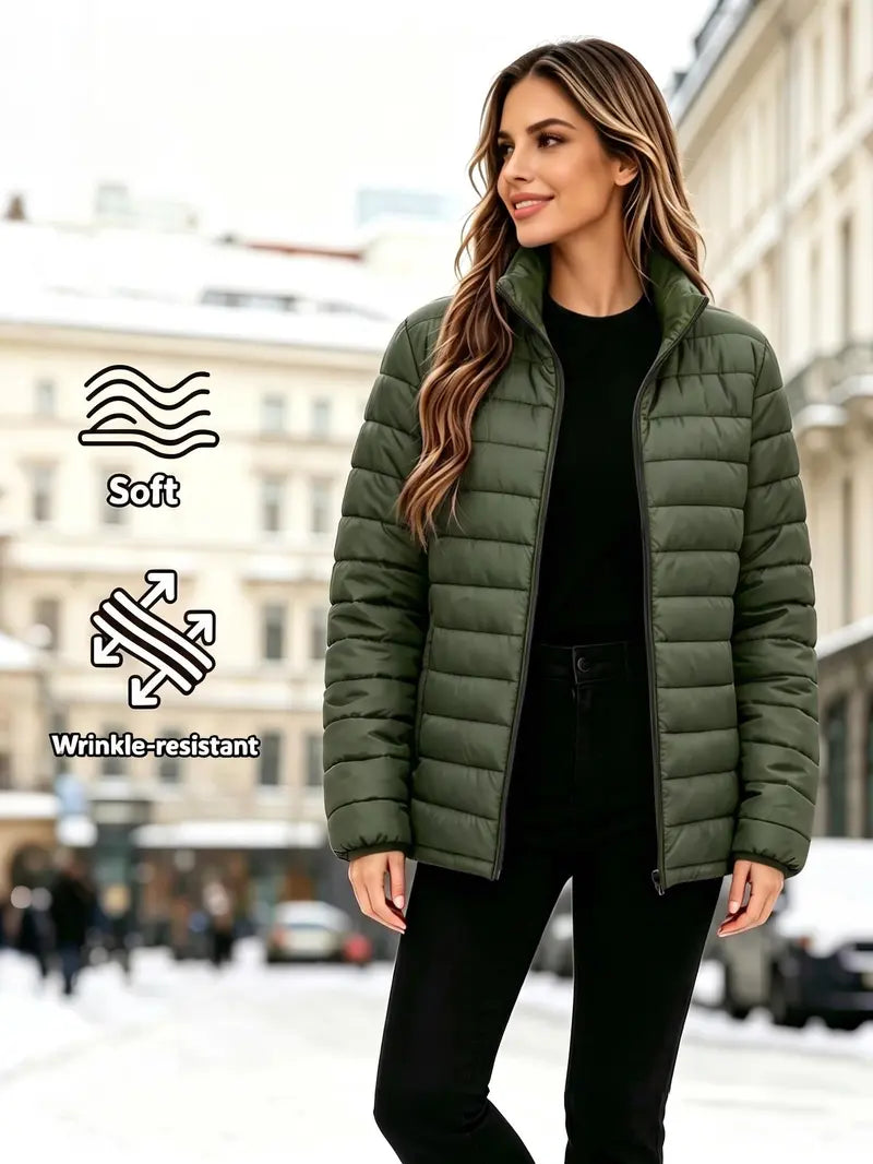 Women’s solid-color zip-up jacket, warm long-sleeve cotton outerwear (runs large—order one size down), hidden zipper pockets, suitable for autumn and winter, cold-resistant cotton coat/padded vest for outdoor everyday wear, new arrival for fall.