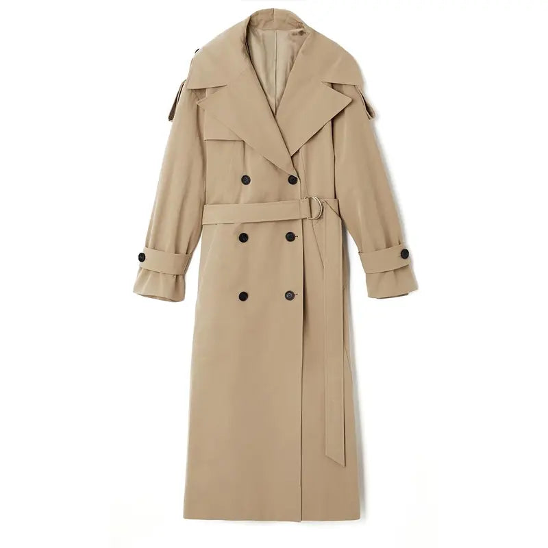 Imily Bela Womens Oversized Long Trench Coat Double Breasted Lapel Windproof Overcoat with Belt