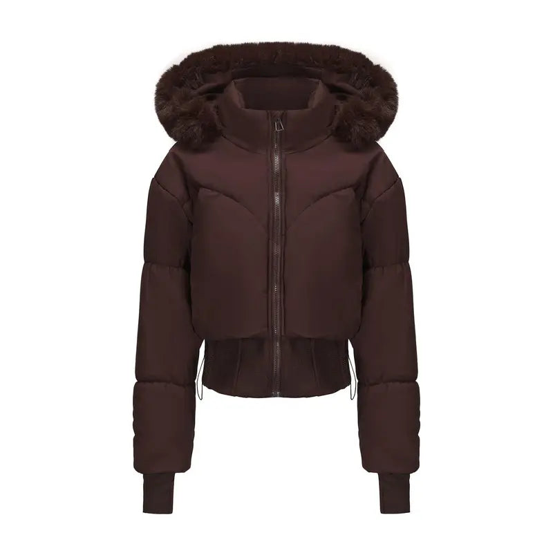 BIGWIG 2025 Fashion Women's Long-Sleeved Short Hooded Down Jacket - Fitted Stand-Up Collar, Quilted Filling, Zipper Closure, Basic Parka for Autumn-Winter Outings, New Year No Excess Bulk Design