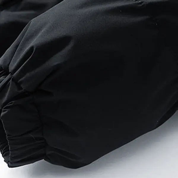 Men’s Black Stand-Collar Long-Sleeves Thick Insulated Woven Sports Jacket, Zipper Closure, Loose Fit - Ideal for Autumn/Winter Everyday Commuting