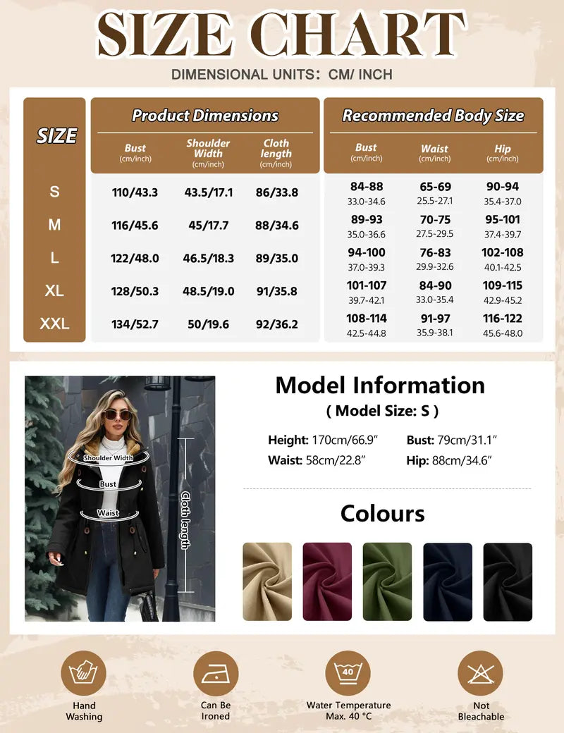 Parka Jacket Women Waterproof Fleece Lined Hooded Warm Winter Coat with Pockets for Daily Commute & Outdoor