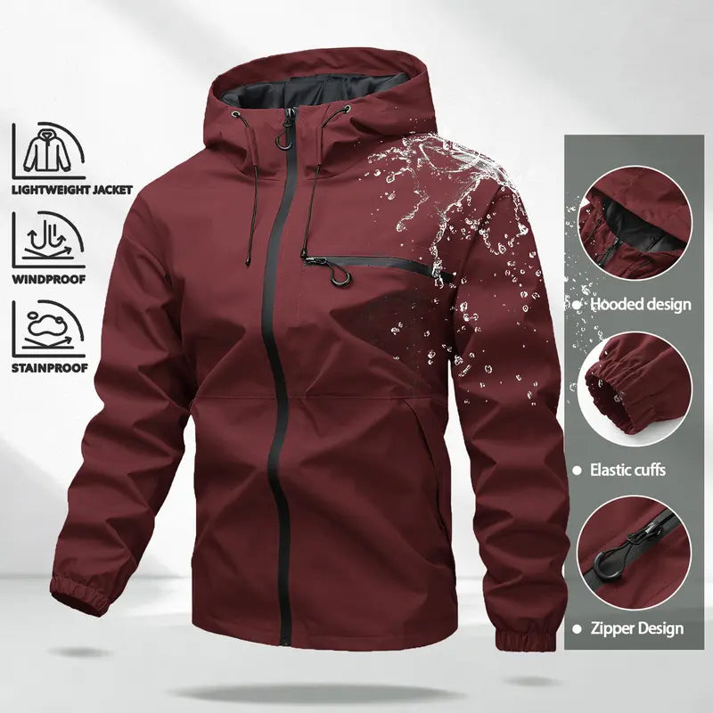 Unisex all-weather waterproof windproof jacket | Lightweight outerwear with a hood and adjustable brim, suitable for hiking and everyday wear, with adjustable cuffs—ideal for hiking and commuting
