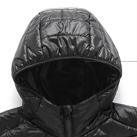 Men's Stylish Fitted Plain White Duck Down Puffer Jacket - Full-Zip, Lightweight, Windproof, Warm, Longsleeves, Male Clothing, Autumn Winter Casual Outdoor Wear, Lightweight Puffer Coat