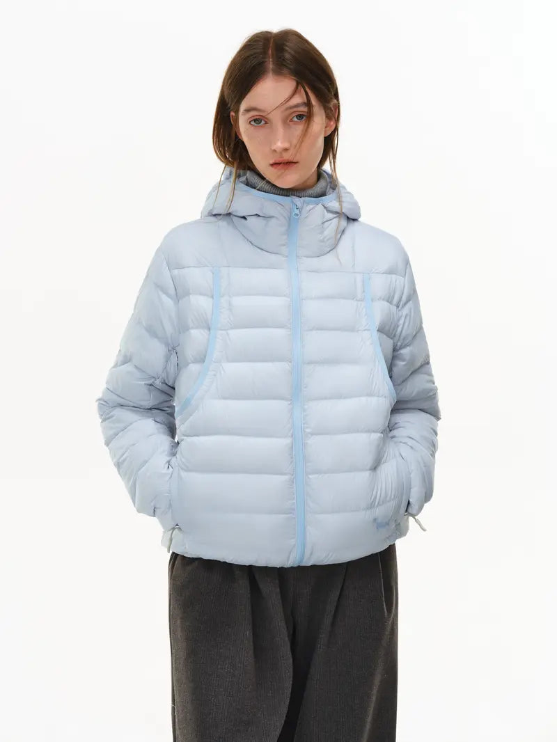 PCLP 90% White Duck Down Hooded Puffer Jacket – Lightweight Ribbed Quilted Winter Coat, Warm Insulated Unisex Outerwear