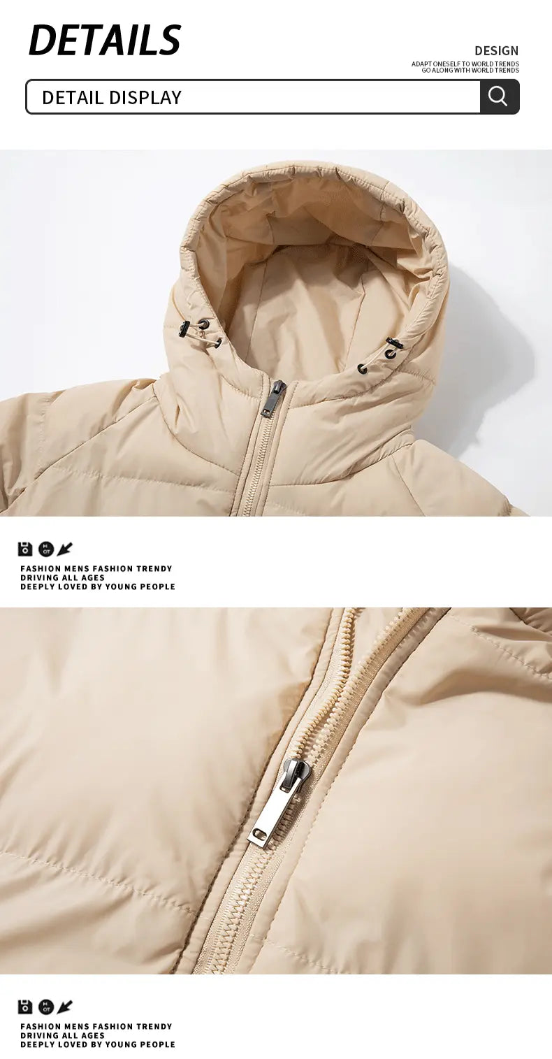 Men's Woven Cotton Hooded Puffy Jacket - Puffy Shape, Long-Sleeve, Zip-Up, Windproof, Loose Fit, Autumn Winter Warm Casual Streetwear Clothing, Fashion Streetwear Top with Pockets, M
