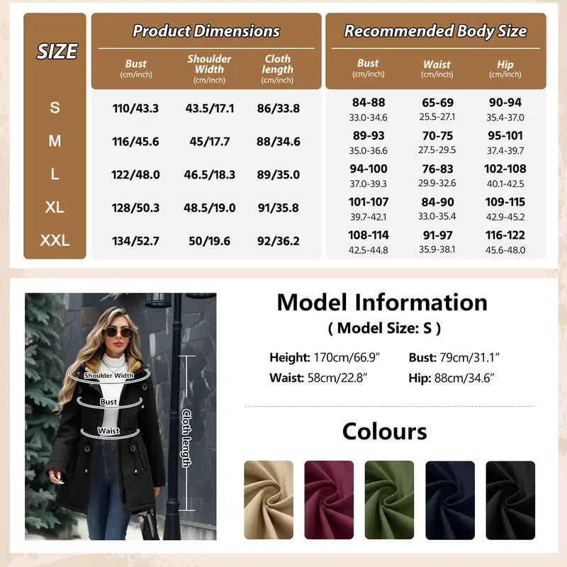 Parka Jacket Women Waterproof Fleece Lined Hooded Warm Winter Coat with Pockets for Daily Commute & Outdoor