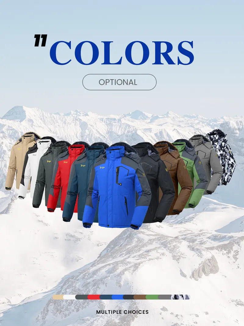 【Creator's Pick】GOPUNE Men's Ski Snow Jacket Waterproof Insulated Fleece Outdoor Mountain Hooded Winter Coat Sporty Breathable Outerwear big tall men clothing Size up to5XL #Christmas gift #RED GREEN
