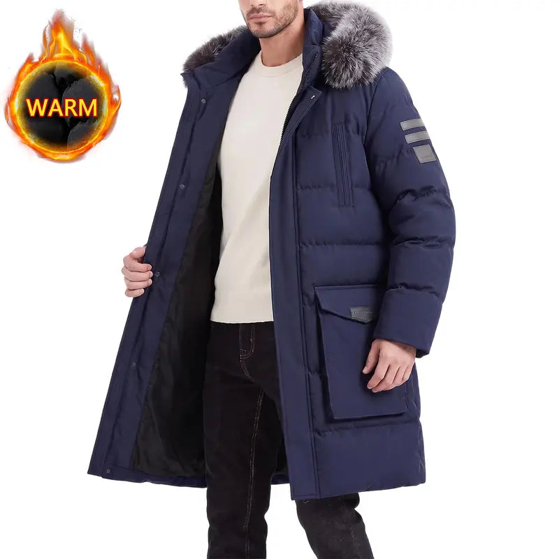 JOGWAVE Men’s Long Hooded Jacket - Winter Outerwear - Hooded Trench Coat - Thick, warm, windproof jacket suitable for outdoor wear in cold weather