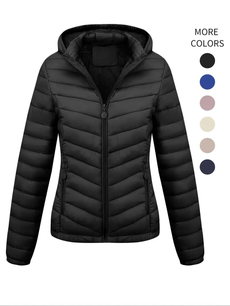 Women's Winter Lightweight Quilted Jacket Outerwear, Casual Fitted Design with Zipper, Plain Pattern, Perfect for Daily Commute and Fall/winter Wear