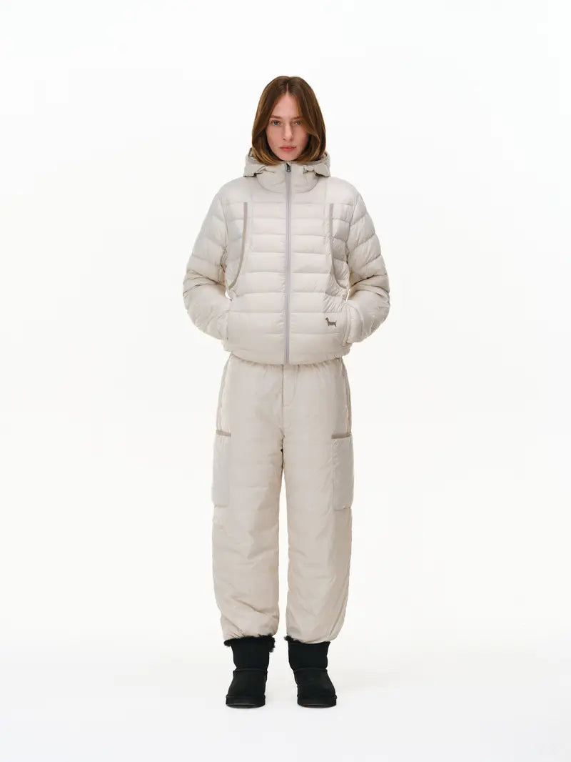 PCLP 90% White Duck Down Hooded Puffer Jacket – Lightweight Ribbed Quilted Winter Coat, Warm Insulated Unisex Outerwear