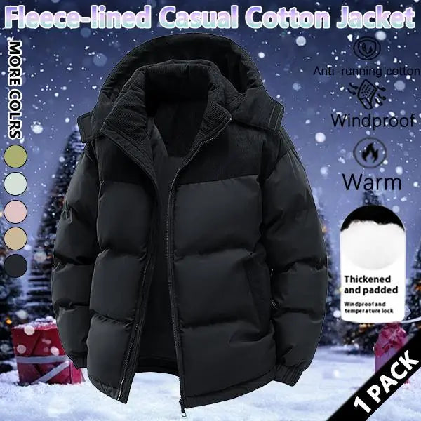 Men's Stylish Woven Color Block Padded Puffer Quilted Coat - Warm Fleece-Lined, Windproof Winter Outerwear with Removable Hood, Casual Jacket