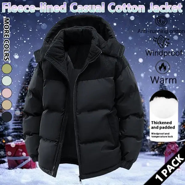 Men's Stylish Woven Color Block Padded Puffer Quilted Coat - Warm Fleece-Lined, Windproof Winter Outerwear with Removable Hood, Casual Jacket