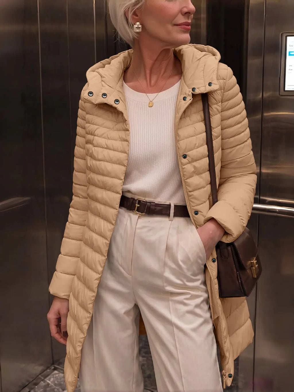 Women's Puffer Hooded Jacket, Casual Warm Lightweight Woven Basic Coat with Pockets, Fall Winter Fashion Outerwear Simple Design for Daily Wear