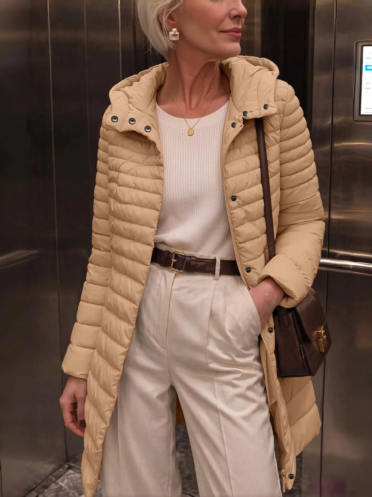 Women's Puffer Hooded Jacket, Casual Warm Lightweight Woven Basic Coat with Pockets, Fall Winter Fashion Outerwear Simple Design for Daily Wear