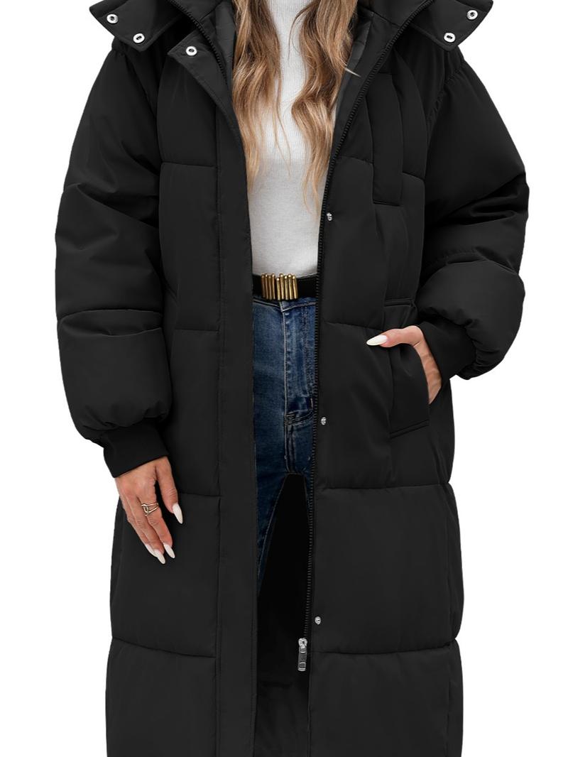 [Early bird price] UMIPUBO Shop Lady's Long Quilted Puffer Jacket, Women's Casual Basic Tops, Winter Thick Warm Hooded Zip-Up Parka Outerwear with Pockets, Long Sleeve, Jackets