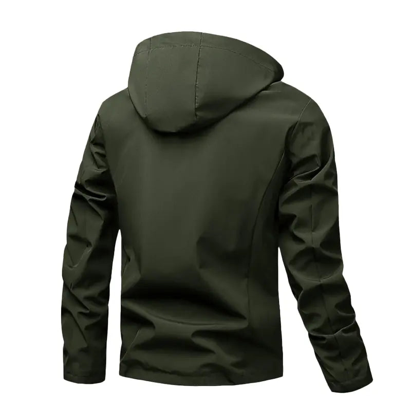 Men's Lightweight Hooded Windbreaker Jacket - Casual Outdoor Fashion Coat with Utility Pockets & Sleeve Patch Beige Long Sleeve